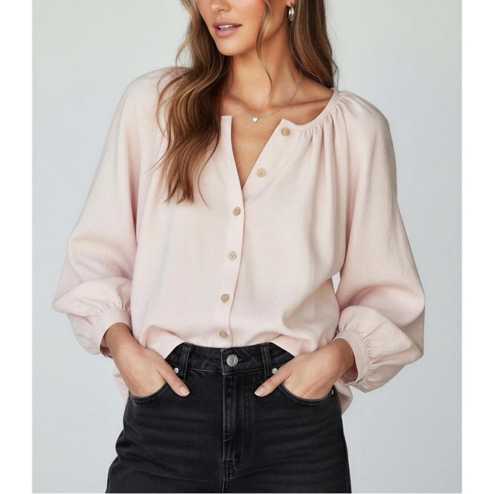 Emerson Fry Pale Pink Button Front Balloon Sleeve Blouse Size S Boho Chic
